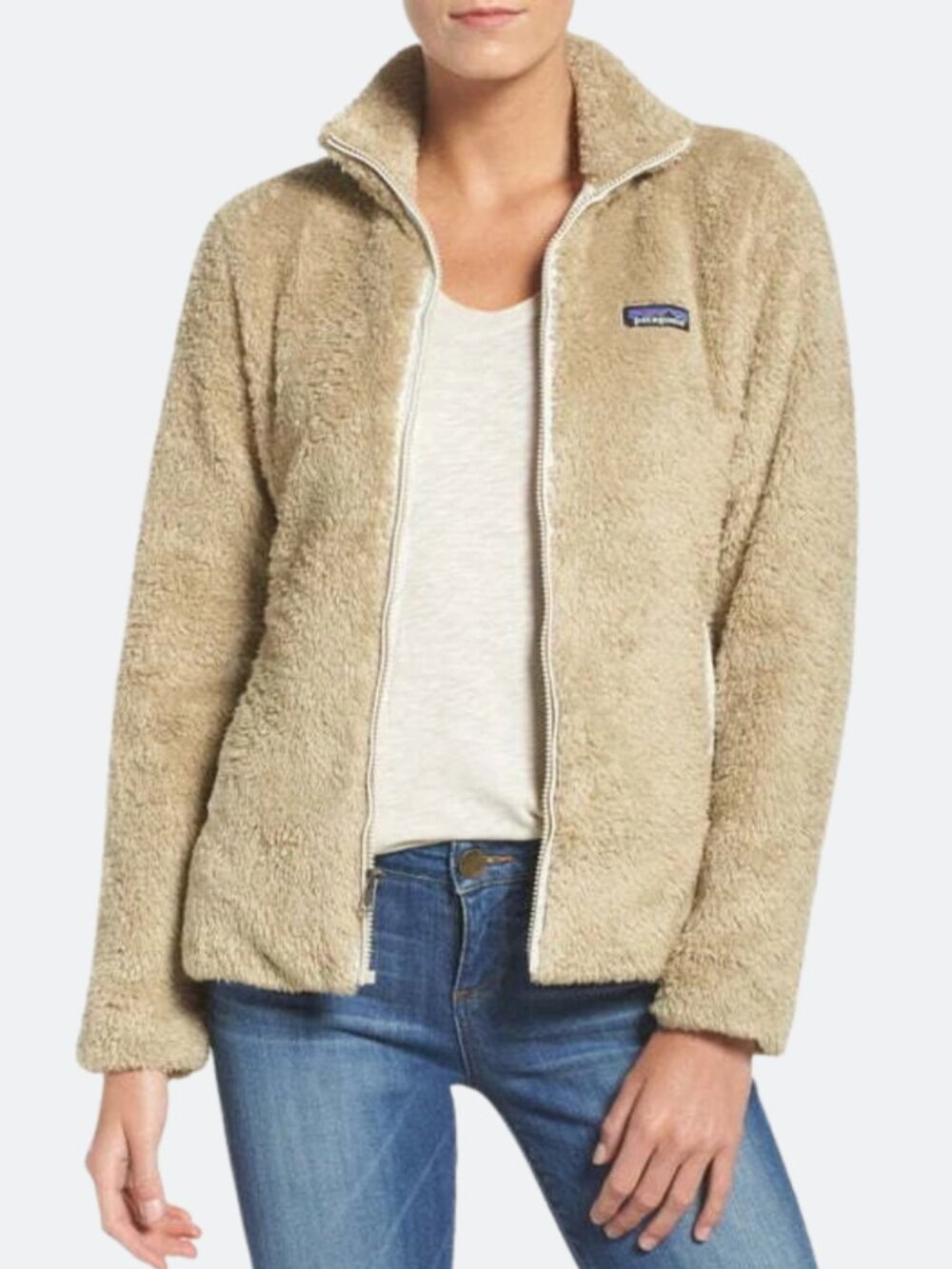 Patagonia Los Gatos Beige Fleece Full Zip Jacket Womens Sz XS Outerwear Cozy